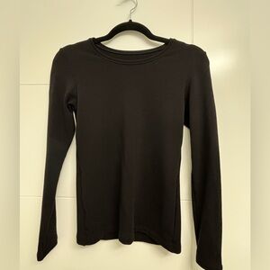 Plain, Fitted, Black, Boat Neck Long Sleeve